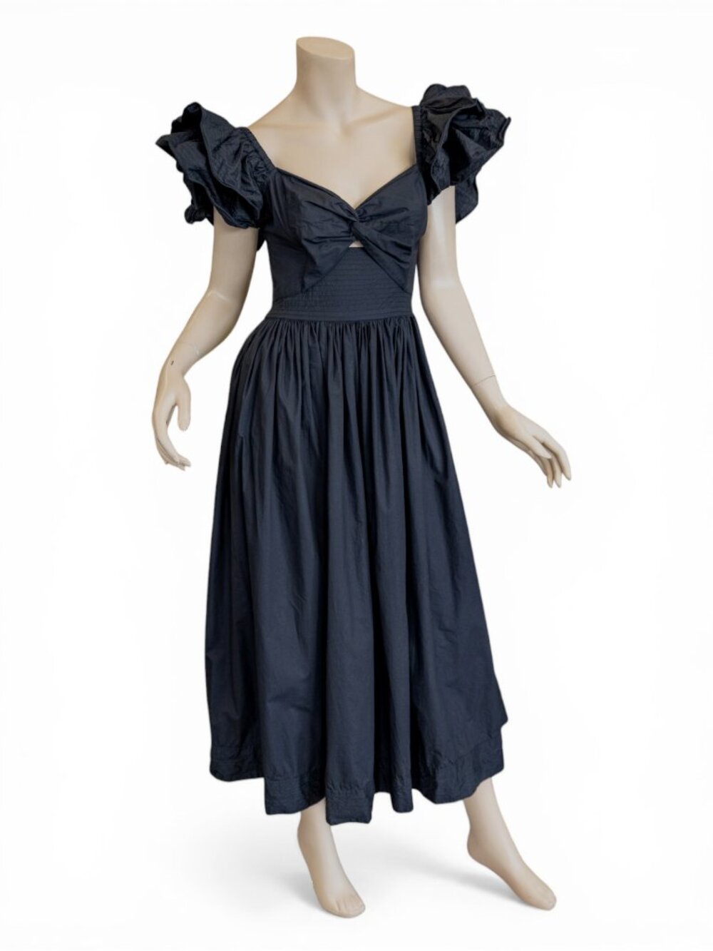 Cleobella Piper Midi Dress Black Organic Cotton Romantic Ruffle Sleeve Boho - Picture 1 of 14